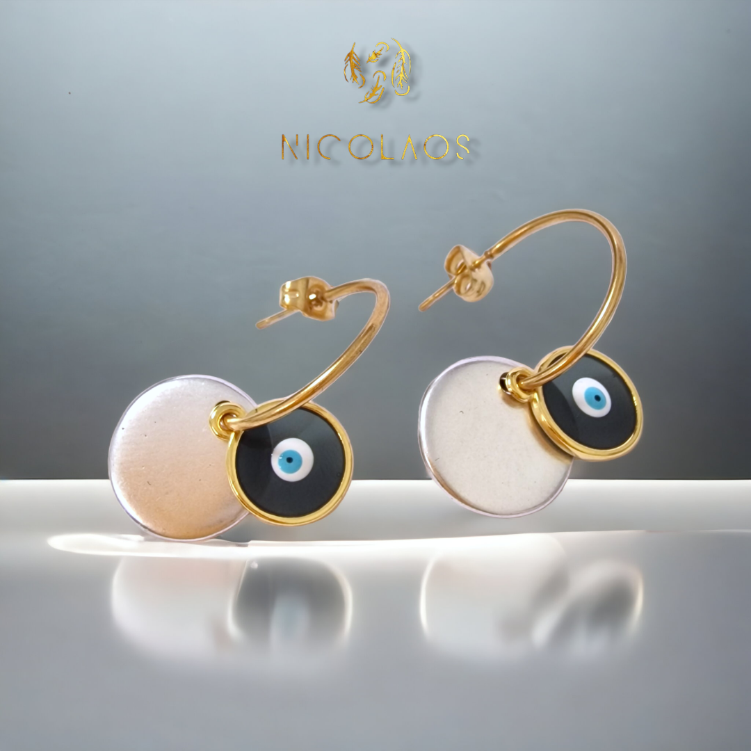 Σκουλαρίκια "eye dot" από ανοξείδωτο ατσάλι με ημικύκλιο κρικάκι