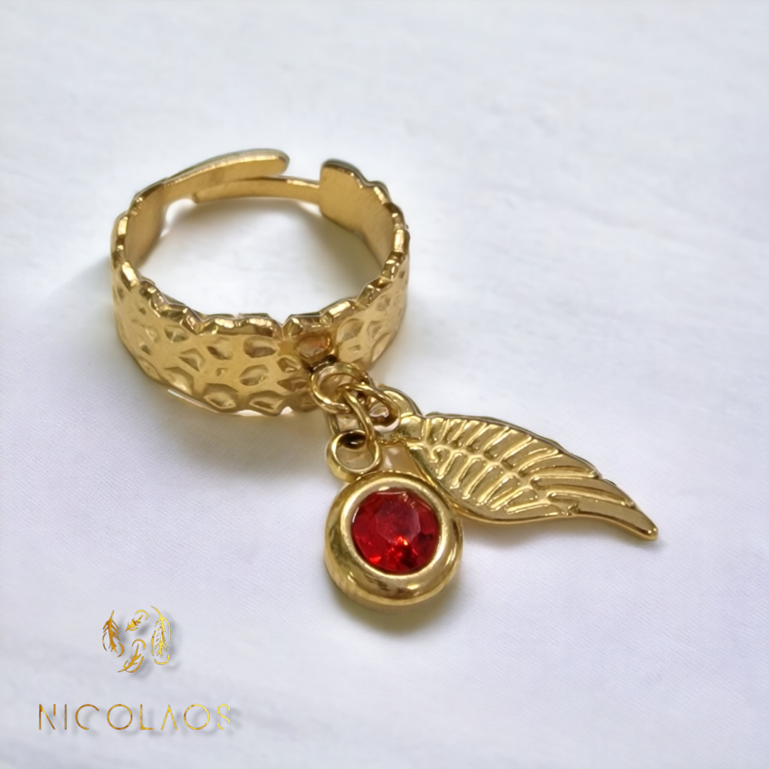 Δαχτυλίδι "Love Angel" από ανοξείδωτο ατσάλι με κόκκινο ζιργκόν