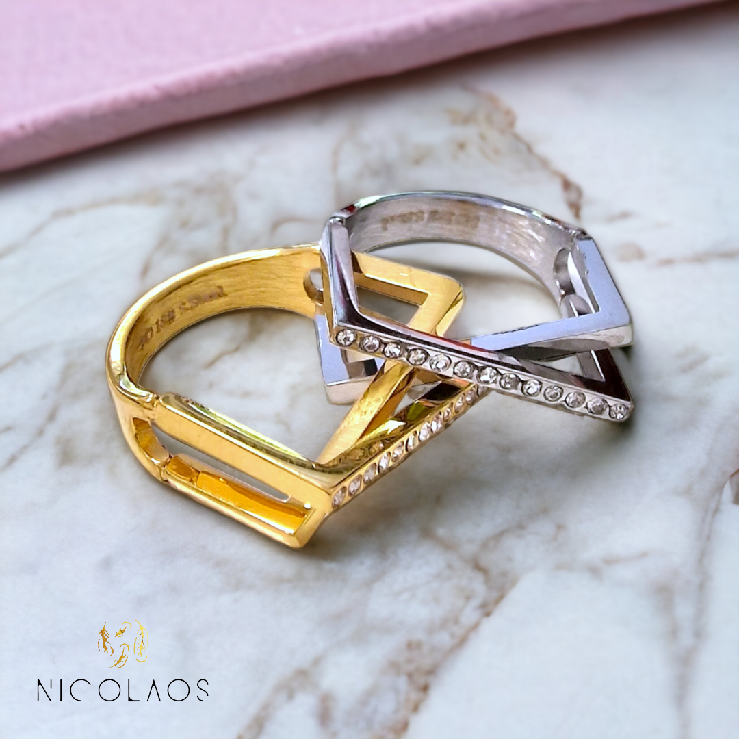 Δαχτυλίδι "Milito" από ανοξείδωτο ατσάλι με λευκά ζιργκόν