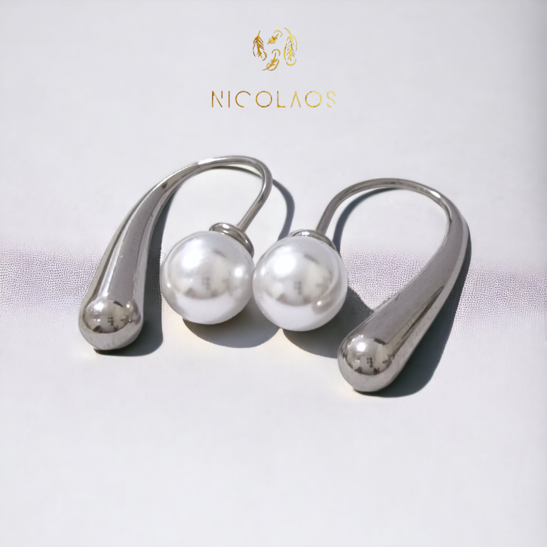 Σκουλαρίκια "Pearl drop" διπλής όψης από ανοξείδωτο ατσάλι με πέρλα
