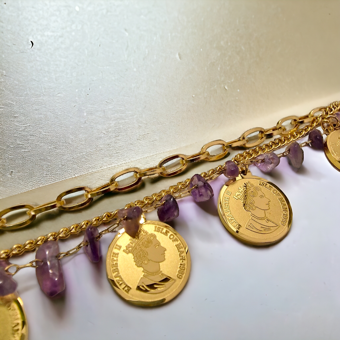 Χειροποίητο βραχιόλι "Gaiatonia" τεσσάρων σειρών από ανοξείδωτο ατσάλι με αυθεντικούς ημιπολύτιμους λίθους