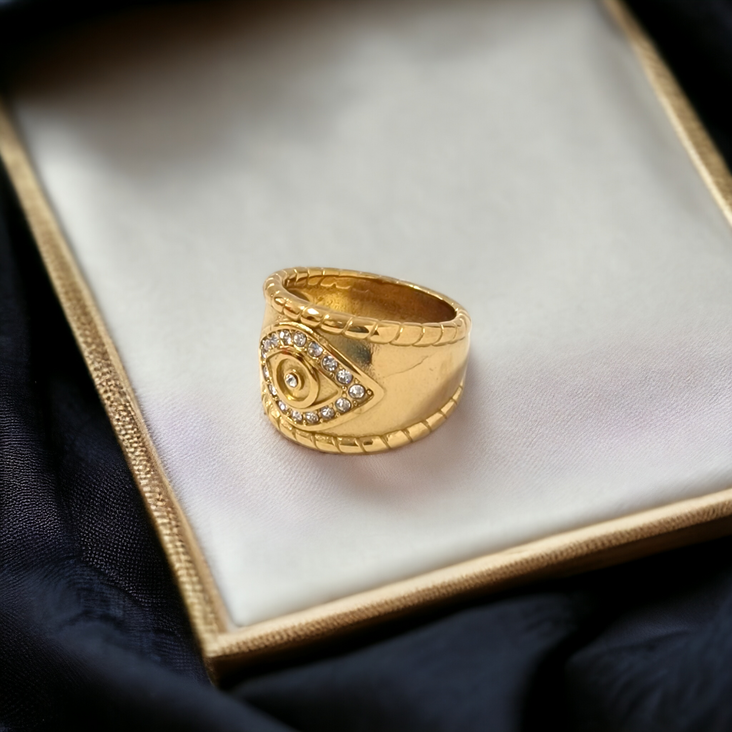 Δαχτυλίδι 'Deyemond' από ανοξείδωτο ατσάλι με λευκά ζιργκόν