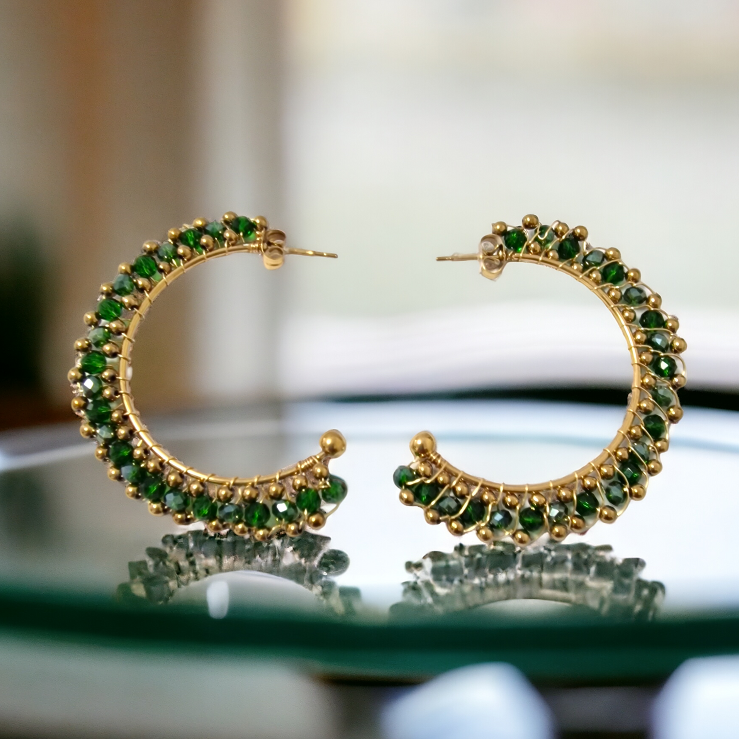 Χειροποίητα σκουλαρίκια 'Marisia' από ανοξείδωτο ατσάλι με κρυσταλλικές χάντρες