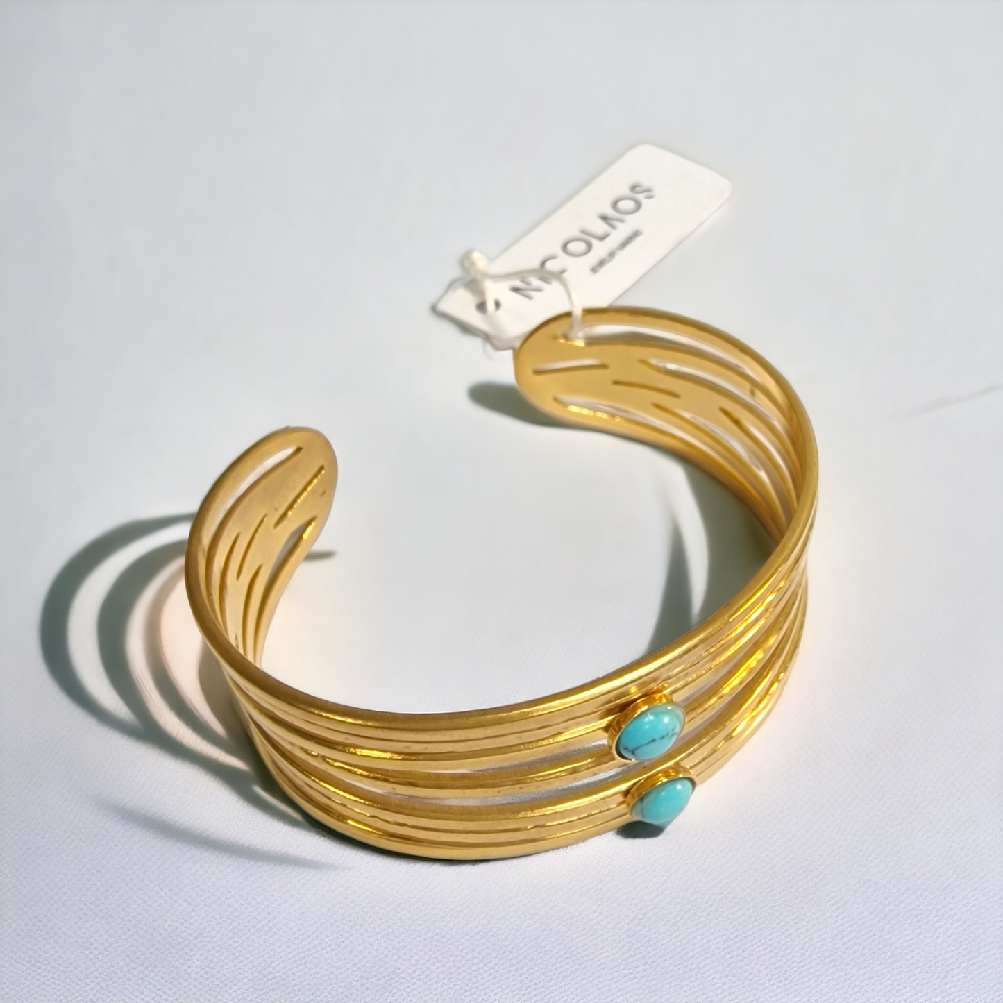 Βραχιόλι 'Aqua Drops' από ανοξείδωτο ατσάλι με λίθους τυρκουάζ χαολίτη