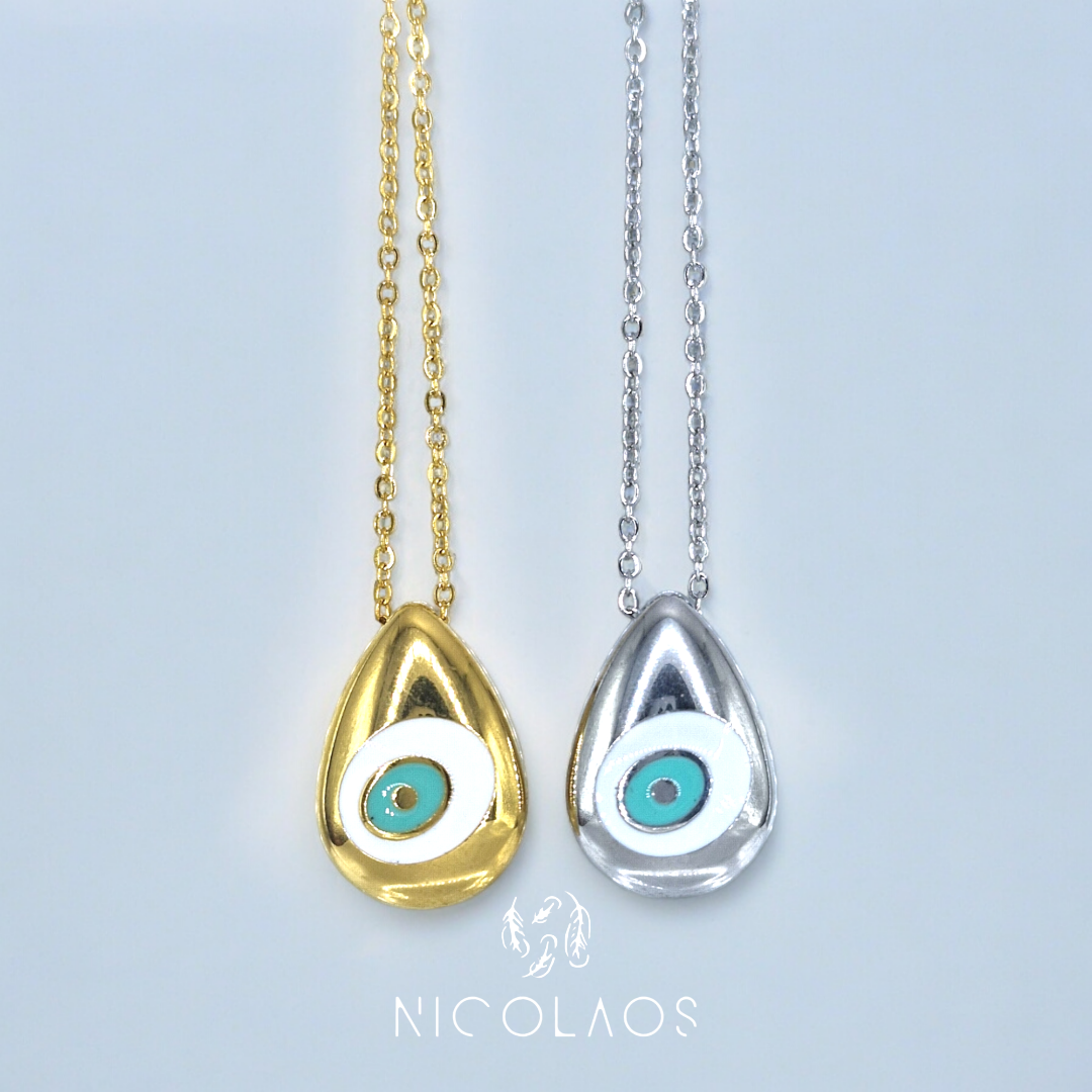 Κολιέ 'Eye drop' από ανοξείδωτο ατσάλι με βαφή σμάλτου