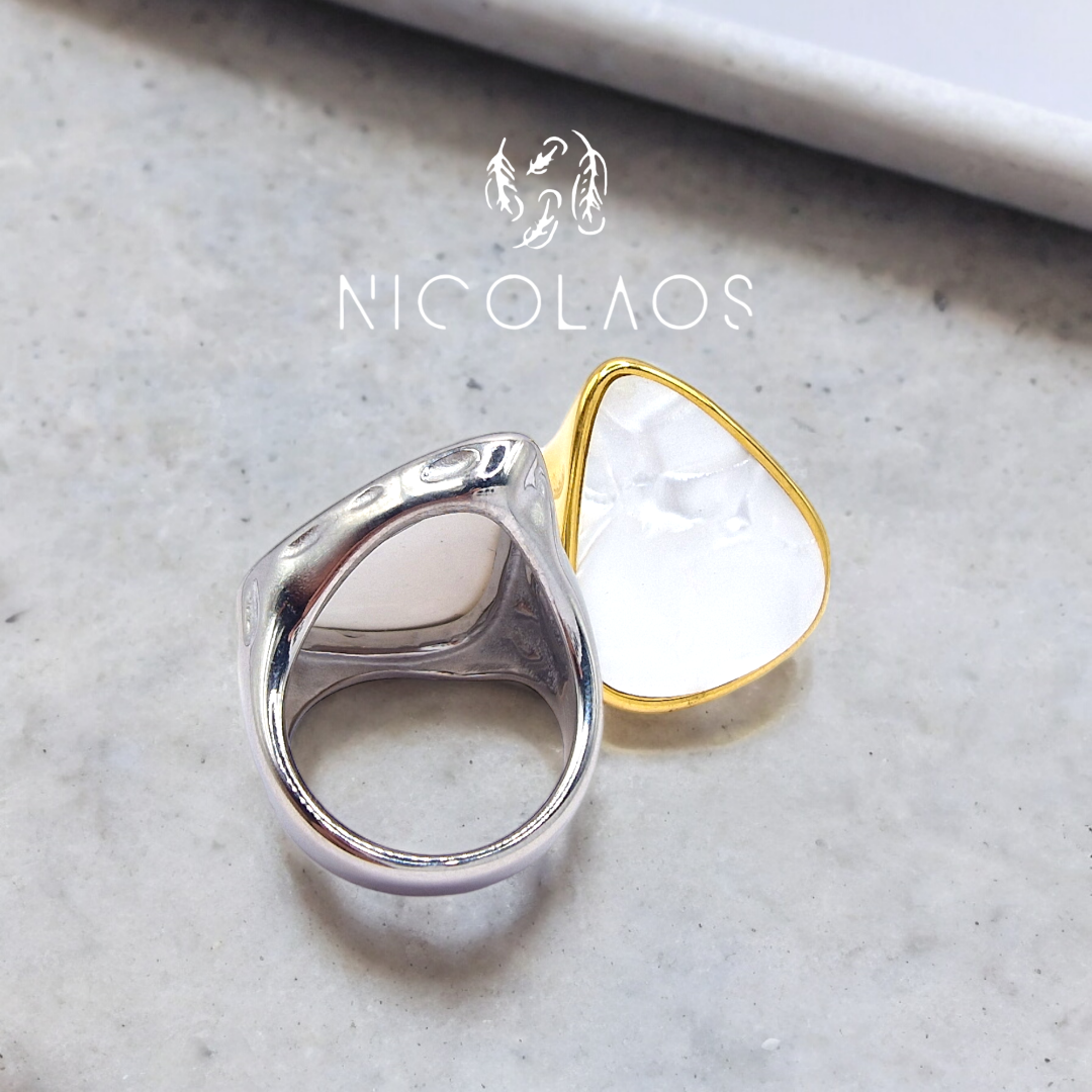 Μεγάλο δαχτυλίδι 'Brilla Granta' από ανοξείδωτο ατσάλι με φίλντισι