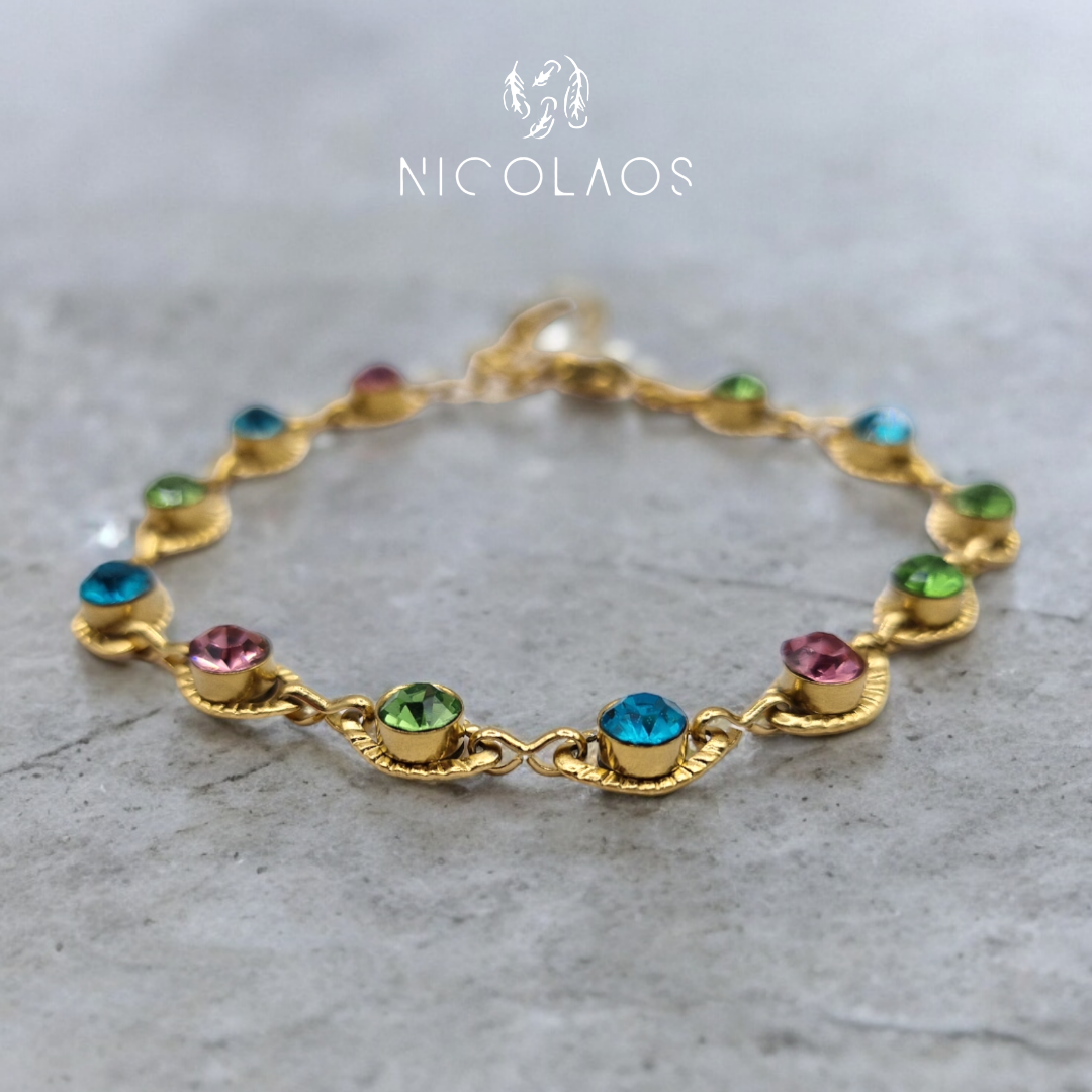 Βραχιόλι 'Lluvia de colores' από ανοξείδωτο ατσάλι με πολύχρωμα ζιργκόν