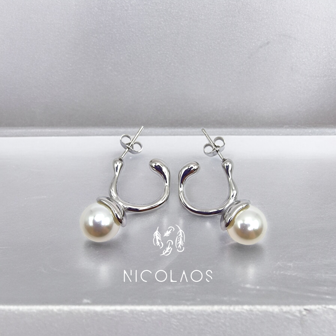 Σκουλαρίκια 'Perllissima' από ανοξείδωτο ατσάλι με λευκές πέρλες