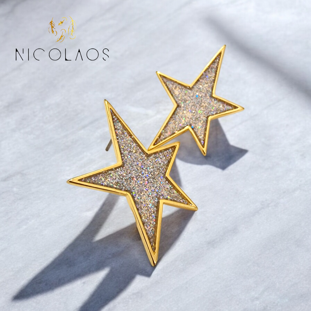 Σκουλαρίκια 'Following' από ανοξείδωτο ατσάλι με γκλίτερ σμάλτο