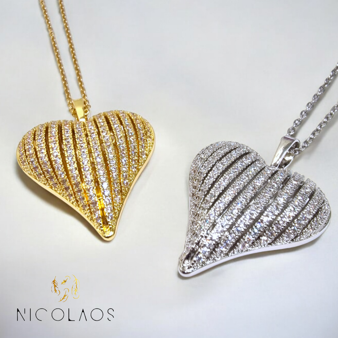 Μακρύ κολιέ 'Gran Amor' από ανοξείδωτο ατσάλι με λευκά ζιργκόν