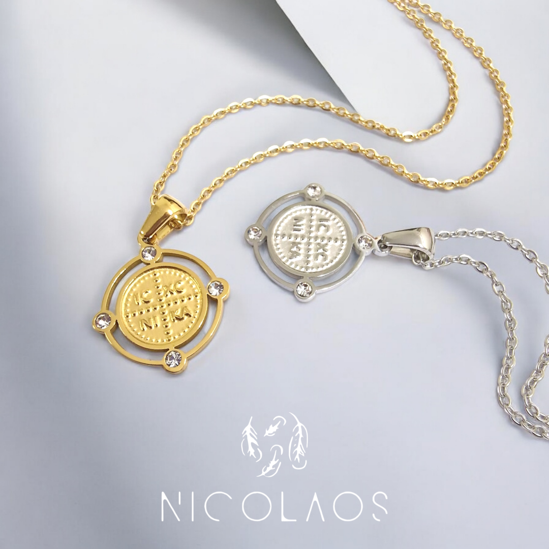 Κολιέ Κωνσταντινάτο από ανοξείδωτο ατσάλι με λευκά ζιργκόν