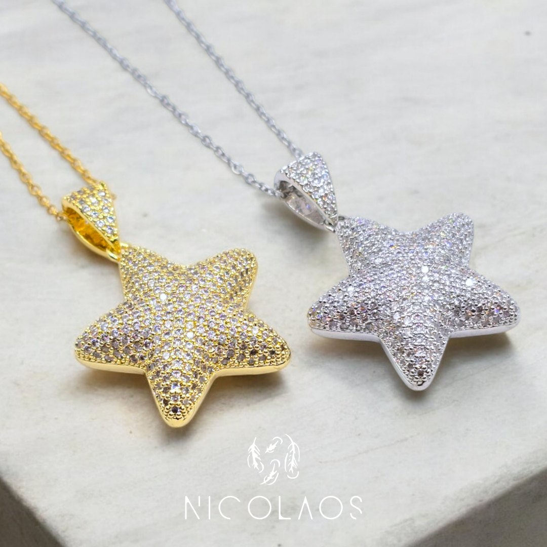 Κολιέ 'Shinight' από ανοξείδωτο ατσάλι με λευκά ζιργκόν