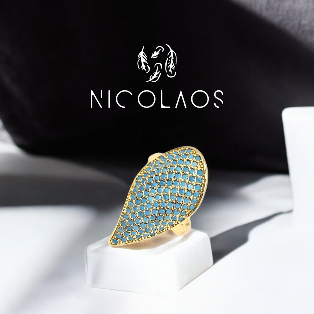 LIMITED Δαχτυλίδι 'Aqua dots' με τυρκουάζ ζιργκόν