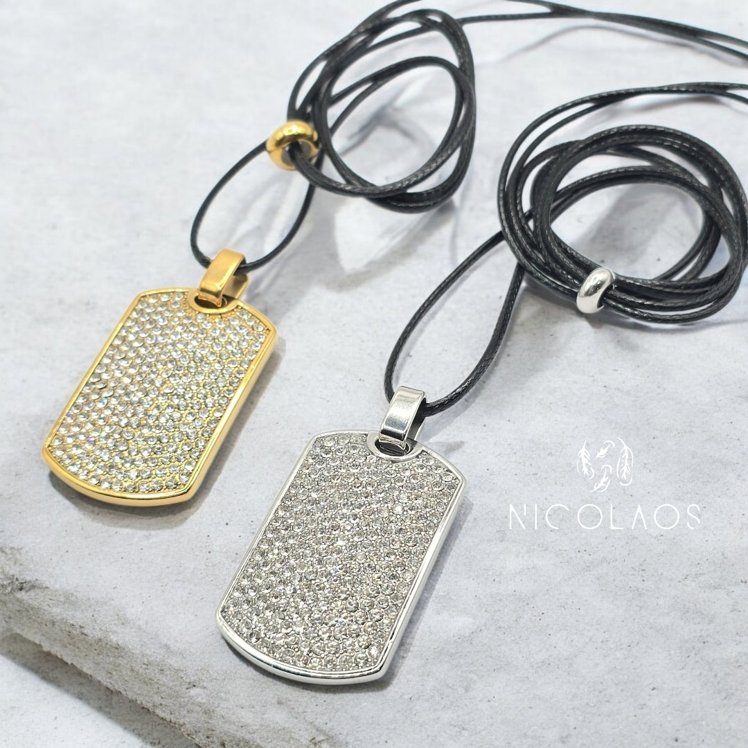 Κρεμαστό κολιέ 'Shine tab' απο ανοξείδωτο ατσάλι με λευκά ζιργκόν