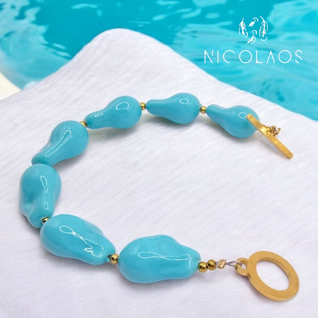 Χειροποίητο Resort βραχιόλι 'Aquastract' με ακανόνιστες πέρλες φίλντισι