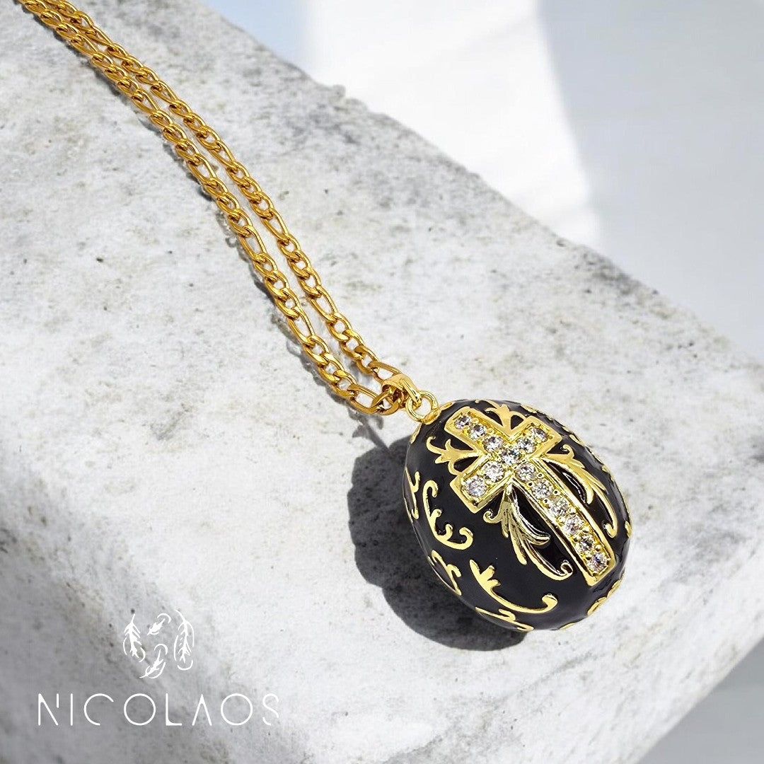 Μακρύ κολιέ "Uovo di Fede' απο ανοξείδωτο ατσάλι με λευκά ζιργκόν και βαφή σμάλτου