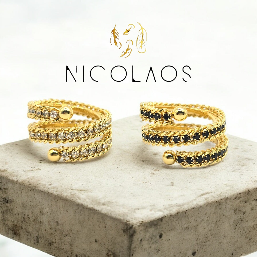 Δαχτυλίδι σπιράλ 'Dene' απο ανοξείδωτο ατσάλι με ζιργκόν σε όλο του το μήκος