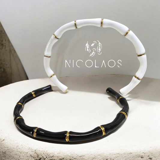 Βραχιόλι 'Lucky Bamboo' απο ανοξείδωτο ατσάλι με ανάγλυφο σχέδιο και βαφή σμάλτου
