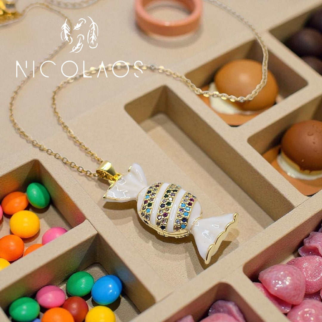 Κολιέ 'Caramela' απο ανοξείδωτο ατσάλι με βαφή σμάλτου και πολύχρωμα ζιργκόν