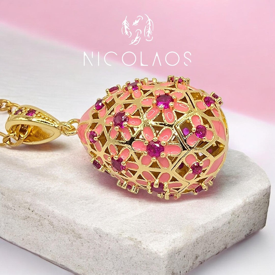 Μακρύ κολιέ 'Fioruovo' απο ανοξείδωτο ατσάλι με ανάγλυφο φινίρισμα, χρωματιστά ζιργκόν και βαφή σμάλτου