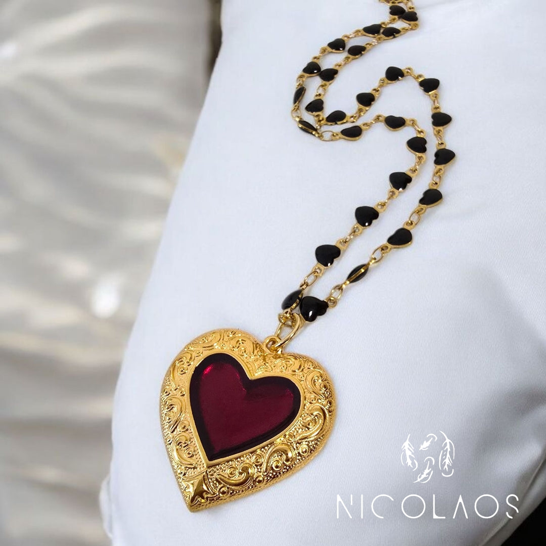 Κολιέ 'Rossamor' απο ανοξείδωτο ατσάλι με κόκκινο liquid σμάλτο