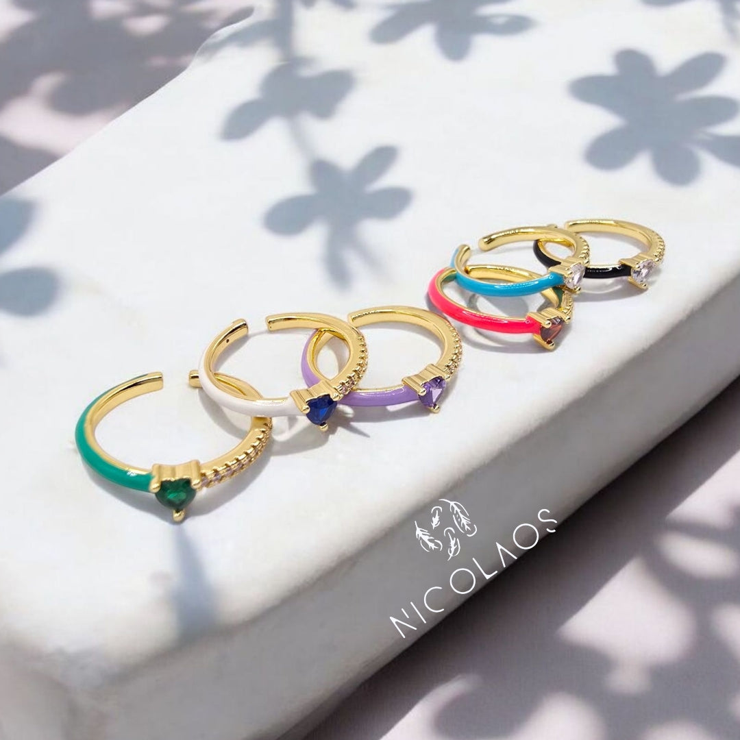 Μονόπετρο βεράκι 'Mezzopalo' από ανοξείδωτο ατσάλι με σμάλτο πορσελάνης και ζιργκόν