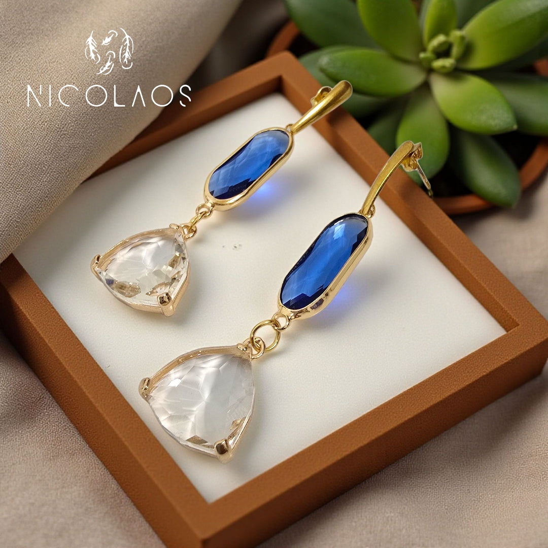 Μακριά σκουλαρίκια 'Diathlasis' απο ανοξείδωτο ατσάλι με βιτρό κρυστάλλους