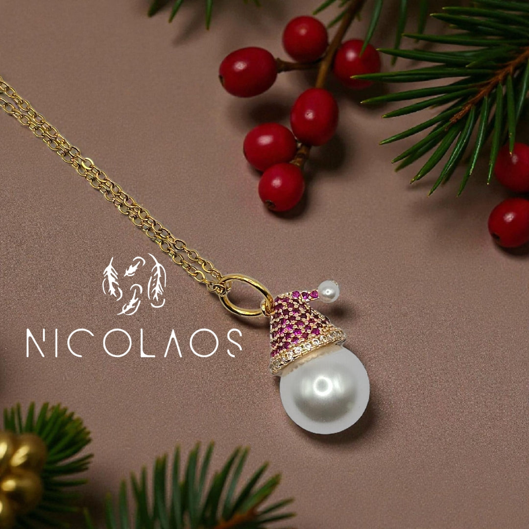 Κολιέ 'Shine Santa' απο ανοξείδωτο ατσάλι με φούξια ζιργκόν