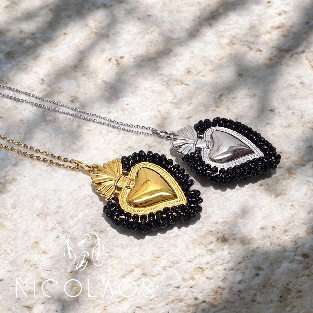 Κολιέ 'Black Flame' από Ανοξείδωτο Ατσάλι & Χάντρες Miyuki