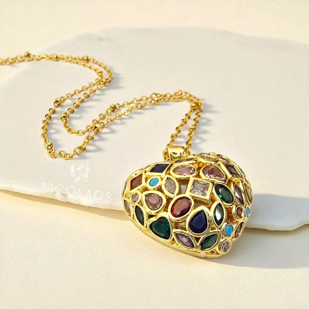 Κολιέ 'Vitromorado' από ανοξείδωτο ατσάλι με μιξ ημιπολύτιμων κρυστάλλων