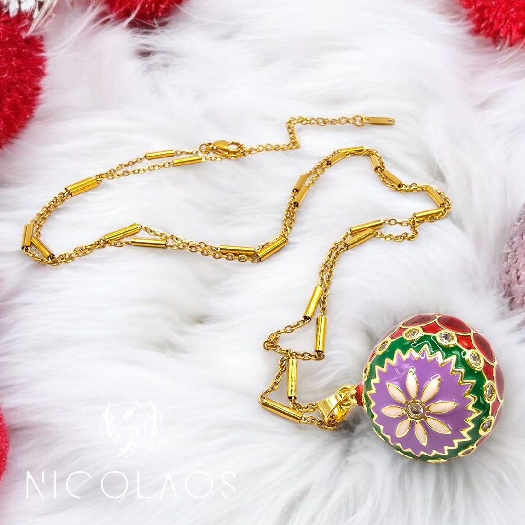 Μακρύ κολιέ 'Candy ball' διπλής όψης απο ανοξείδωτο ατσάλι με βαφή σμάλτου