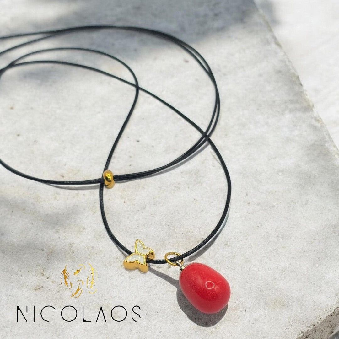 Κρεμαστό κολιέ 'Rossuovo' απο ανοξείδωτο ατσάλι με βαφή σμάλτου