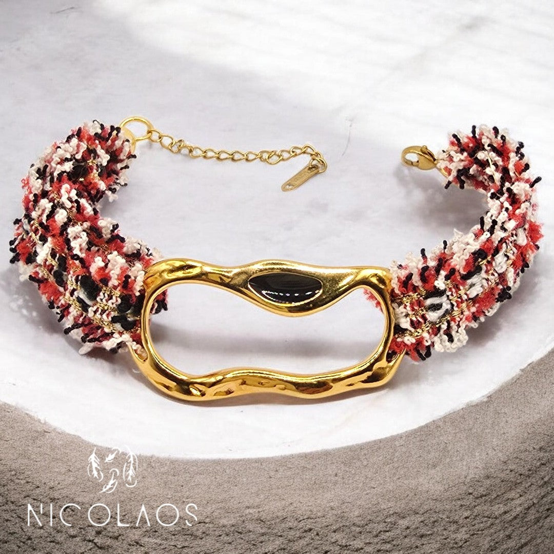 LIMITED χειροποίητο βραχιόλι 'De Flore rouge' με υφαντό ποιοτικό τουίντ δέσιμο
