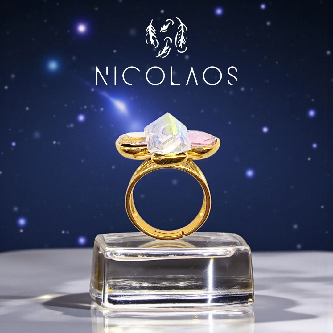 Δαχτυλίδι 'Aisthera' απο ανοξείδωτο ατσάλι με μεγάλα ζιργκόν