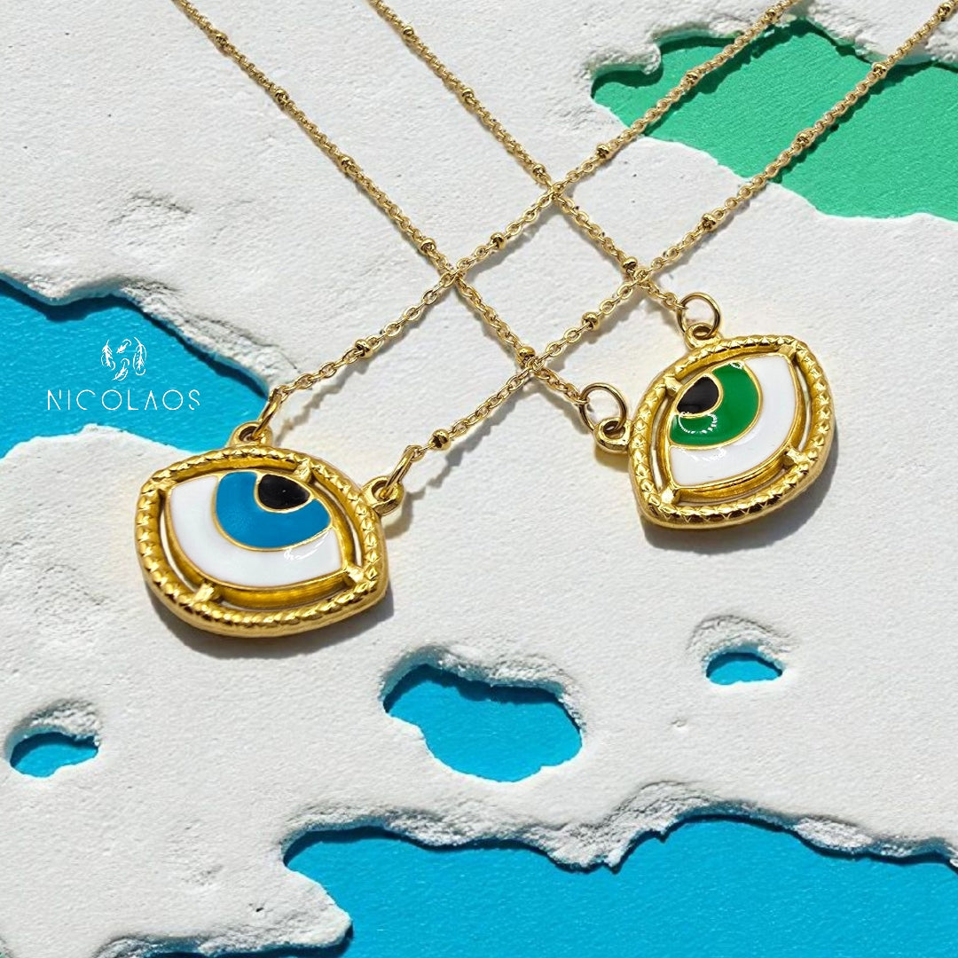 Κολιέ 'Occhio Mediterraneo' απο ανοξείδωτο ατσάλι με βαφή σμάλτου