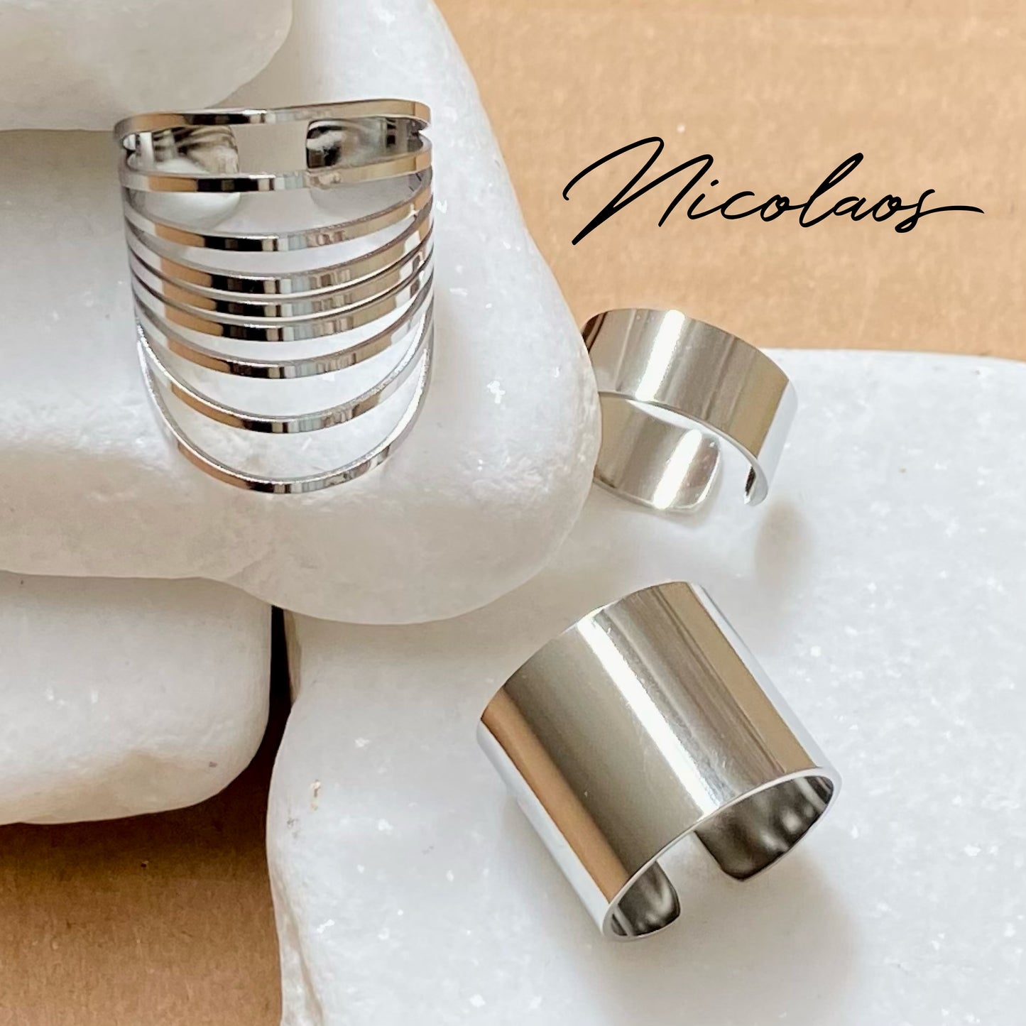 Σετ ‘Silver stripes’ 3 δαχτυλίδια απο ανοξείδωτο ατσάλι