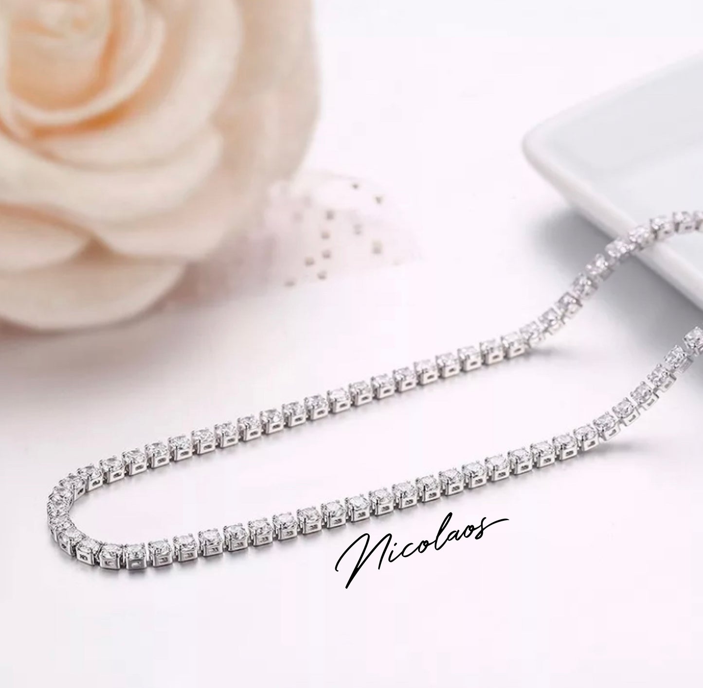 Κολιέ Ριβιέρα ‘Roland’ από ανοξείδωτο ατσάλι με λευκά ζιργκόν ΑΑΑ