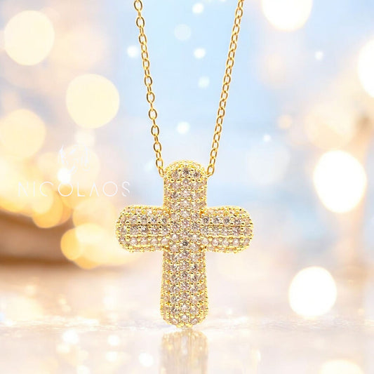 Σταυρός 'Fede granta' απο ανοξείδωτο ατσάλι με λευκά ζιργκόν (η αλυσίδα περιλαμβάνεται)