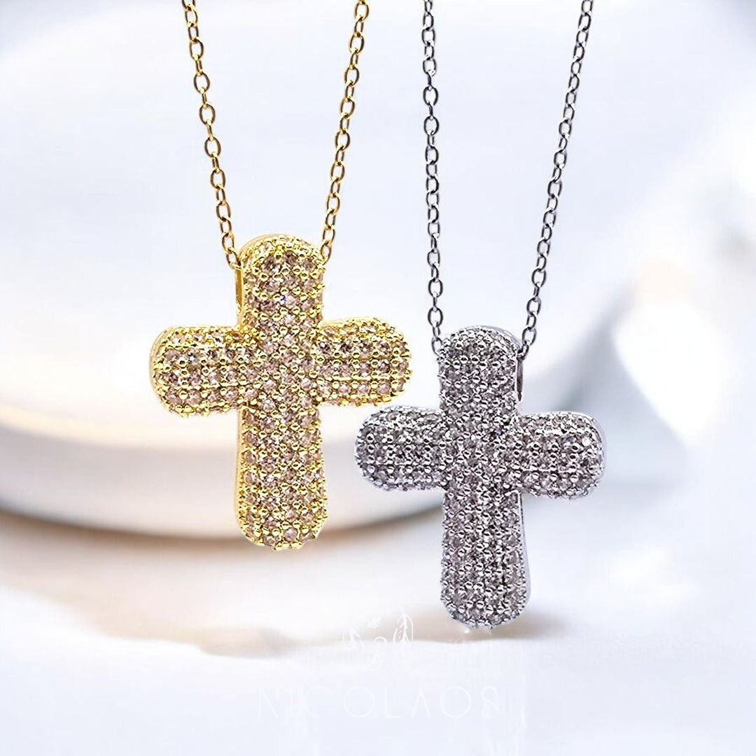 Σταυρός 'Fede granta' απο ανοξείδωτο ατσάλι με λευκά ζιργκόν (η αλυσίδα περιλαμβάνεται)