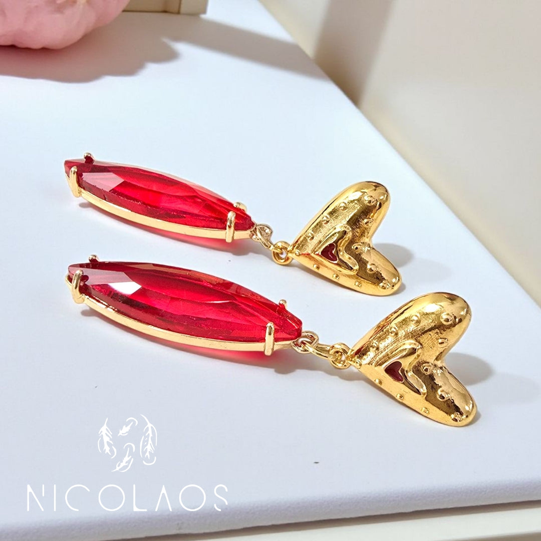 Σκουλαρίκια 'Redrops' απο ανοξείδωτο ατσάλι με κόκκινους κρυστάλλους