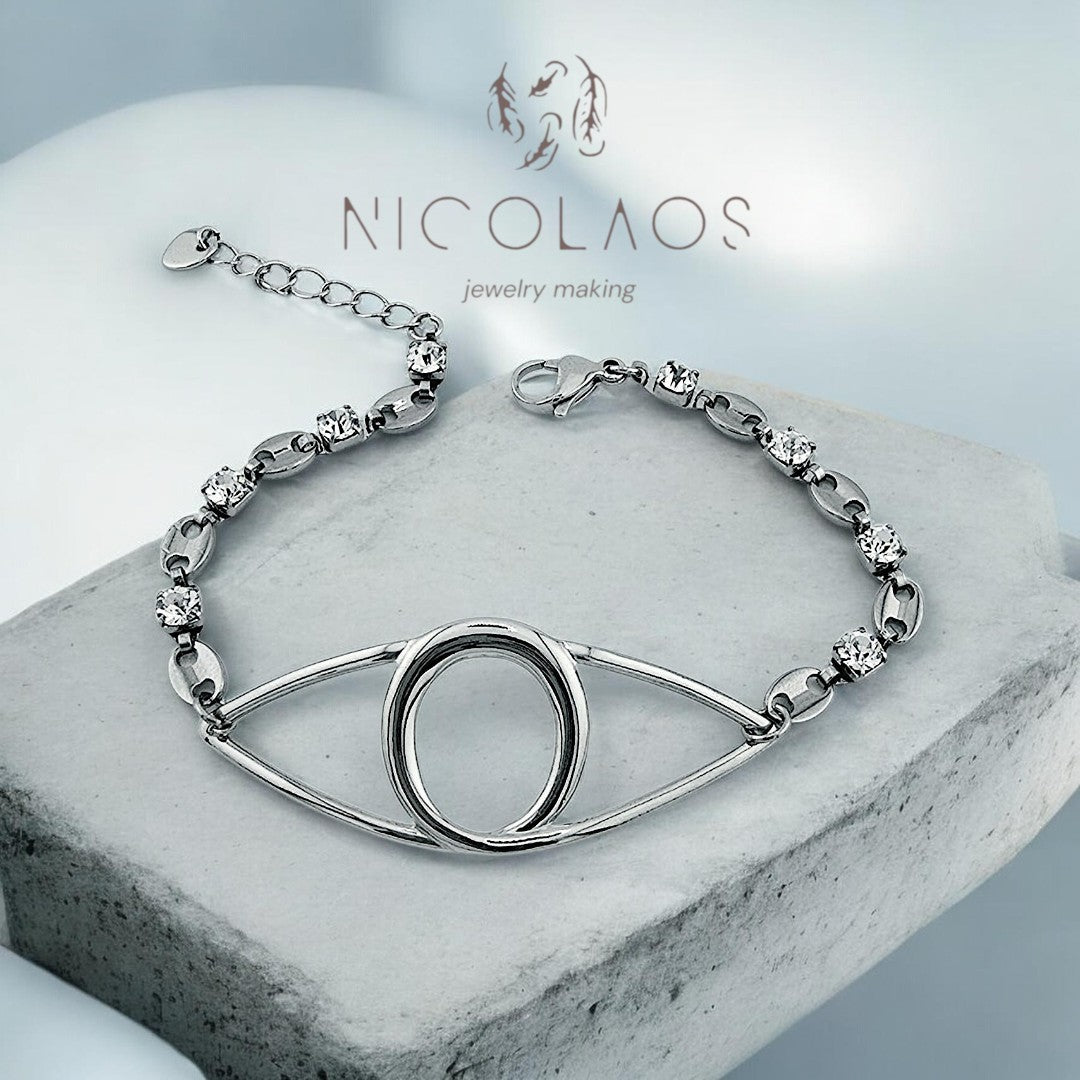 Exclusive βραχιόλι ' Diamond eye ' απο ανοξείδωτο ατσάλι με λευκά ζιργκόν