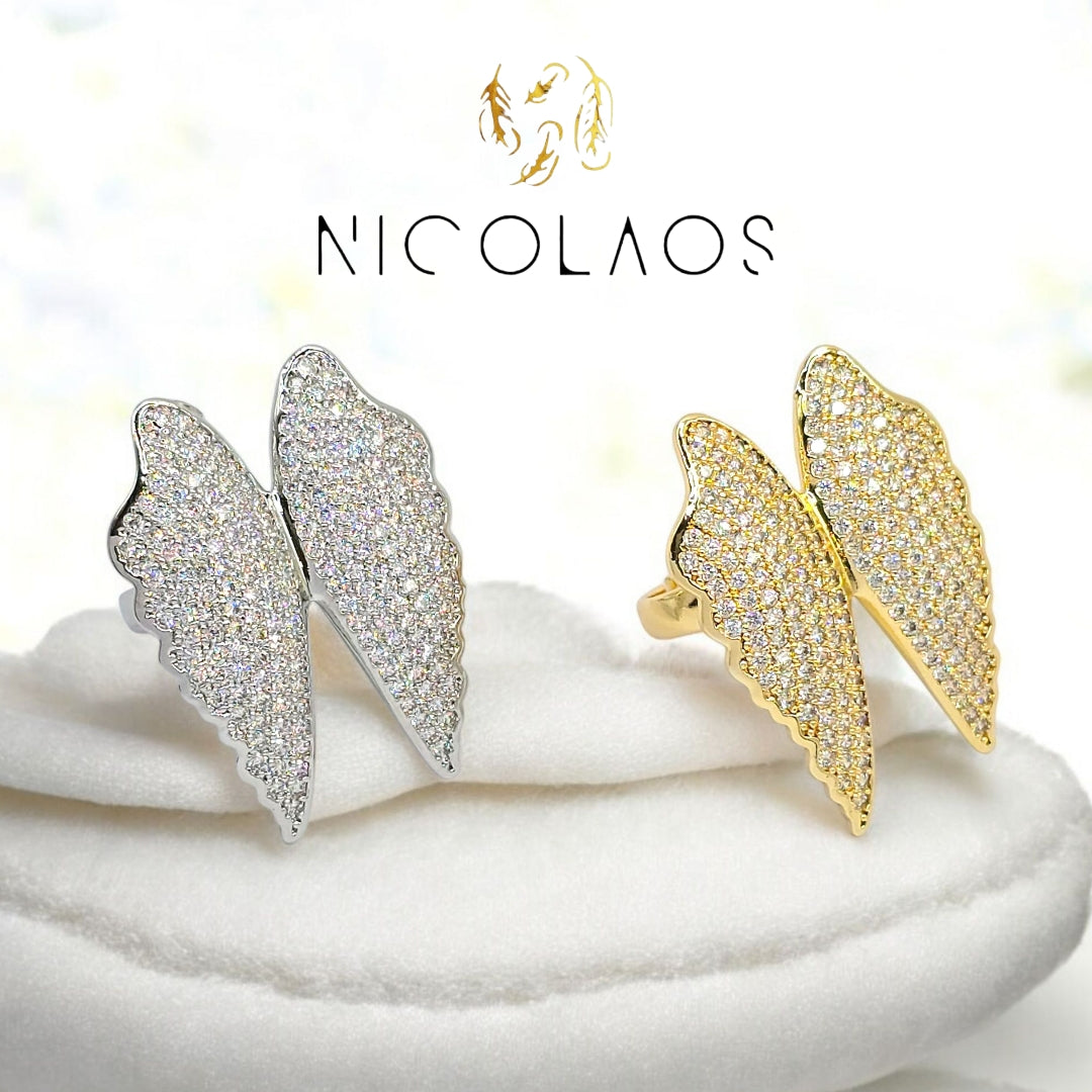 Μεγάλο Δαχτυλίδι 'Angel flying' από ανοξείδωτο ατσάλι με λευκά ζιργκόν