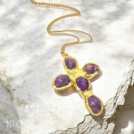 LIMITED μεγάλος Σταυρός 'Amethyst Royal Cross' *Περιλαμβάνεται η αλυσίδα απο ανοξείδωτο ατσάλι