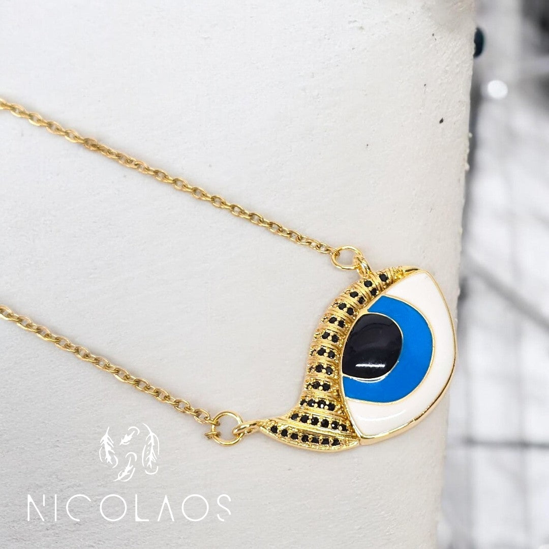 Κολιέ 'Snobi gold' απο ανοξείδωτο ατσάλι με βαφή σμάλτου και μαύρα ζιργκόν