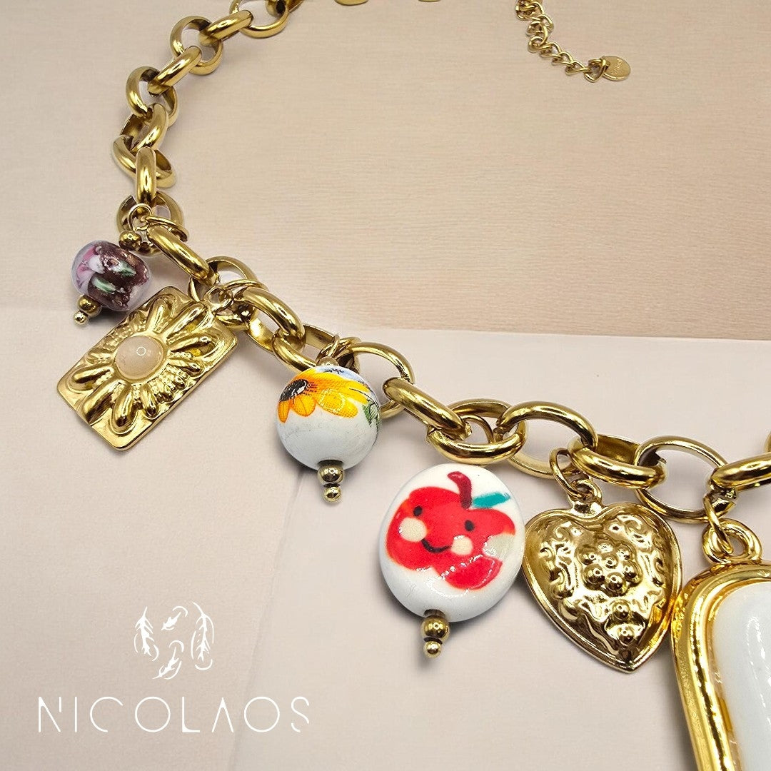 Κολιέ 'Spring charms' απο ανοξείδωτο ατσάλι με κρεμαστά στοιχεία