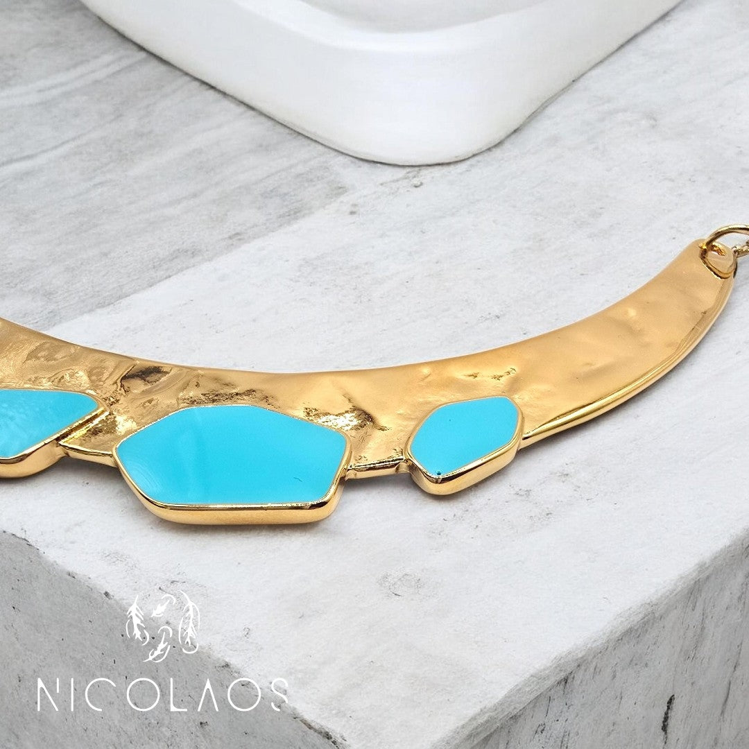 LIMITED χειροποίητο κολιέ 'Alcionis gold' με λίθους τυρκουαζ Χαολίτη