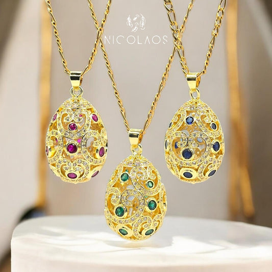 Μακρύ κολιέ 'Uovo luminoso' απο ανοξείδωτο ατσάλι με λευκά και χρωματιστά ζιργκόν