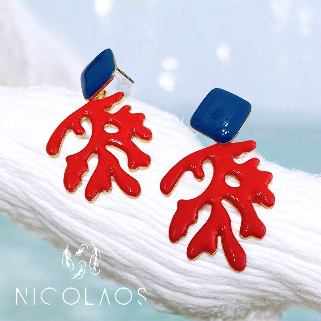 LIMITED Σκουλαρίκια 'Ocean Red' απο ανοξείδωτο ατσάλι με βαφή σμάλτου