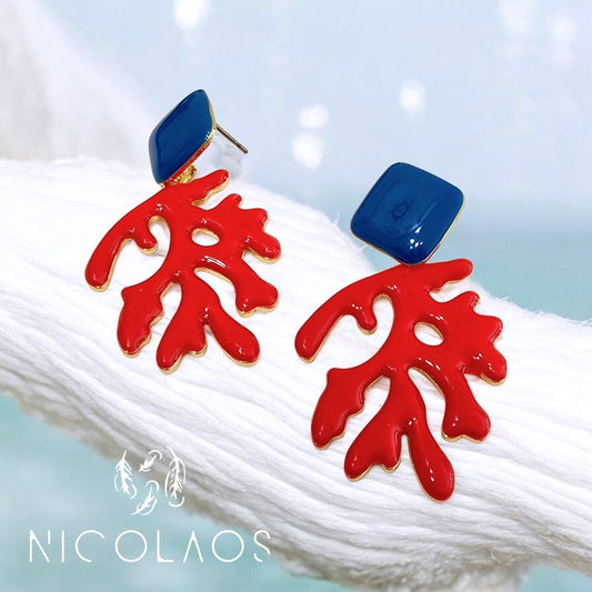 LIMITED Σκουλαρίκια 'Ocean Red' απο ανοξείδωτο ατσάλι με βαφή σμάλτου