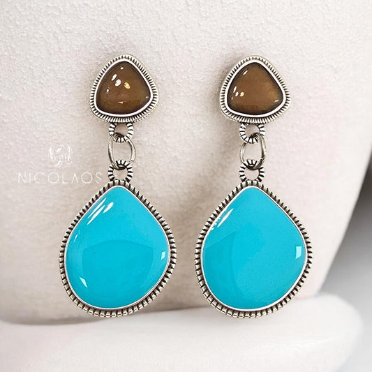 Χειροποίητα σκουλαρίκια 'Aqua mista' με βαφή σμάλτου